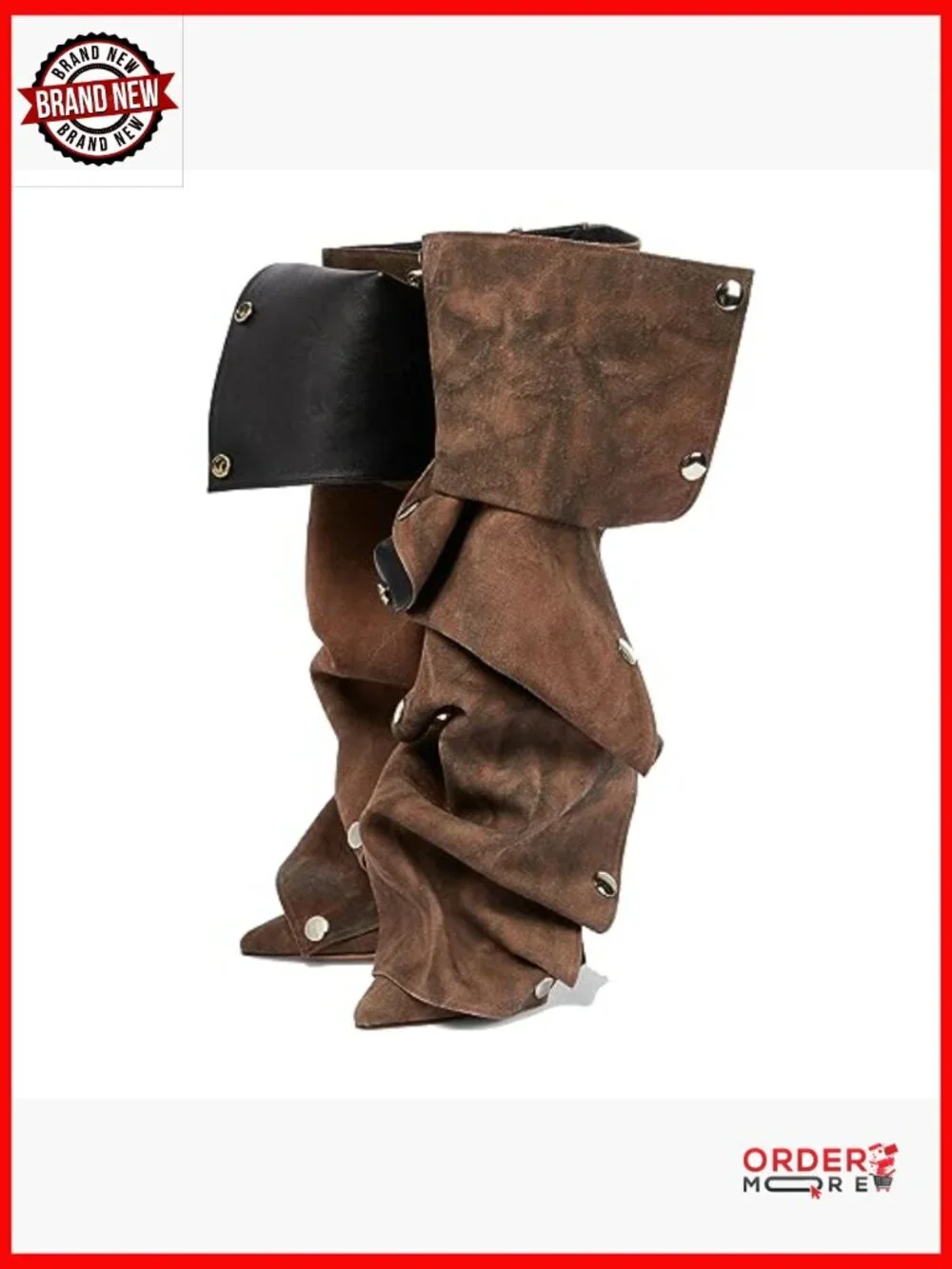 Denim Over-the-Knee Boots with Stiletto Heel, Snap Buttons, Pointed Toe